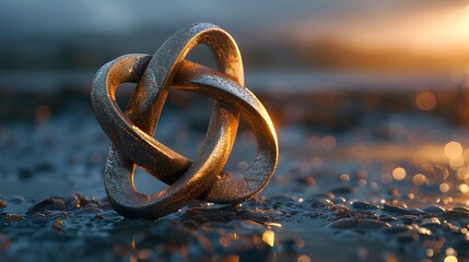 Golden Hour Glowing Infinity Symbo lWet Pebbles Sunset Reflections
