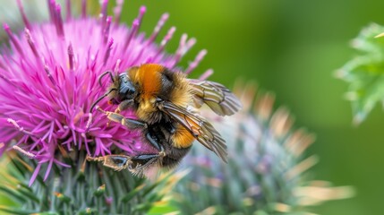The bee on vibrant thistle.