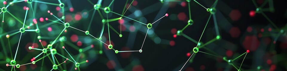 Modern technology background featuring green and red dots connected in an intricate plexus network