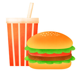 ハンバーガーとドリンクのセットメニューのイラスト

