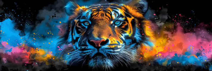 Tiger neon picture in pop art