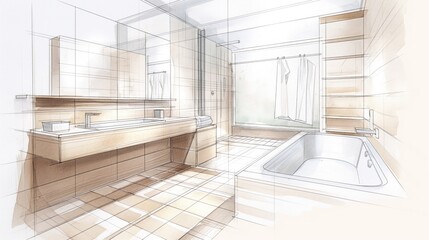 architectural drawing of a bathroom design interior
