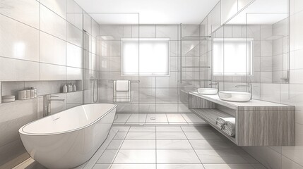 architectural drawing of a bathroom design interior