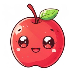 Obraz premium Kawaii small apple chibi picture. Cartoon happy drawn characters