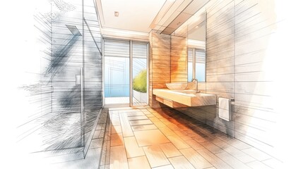 architectural drawing of a bathroom design interior