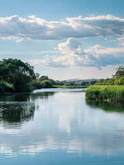 Obraz premium A serene view over a peaceful lake in the summer
