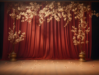 wedding stage decoration with flower, Luxury Wedding Arch with floral decorations, white backdrop with decorative flowers