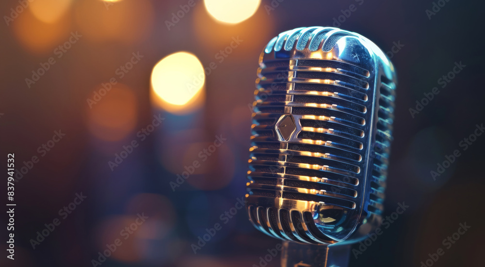 Aufkleber a broadcasting microphone used in radio shows or voice over recordings. generative ai.