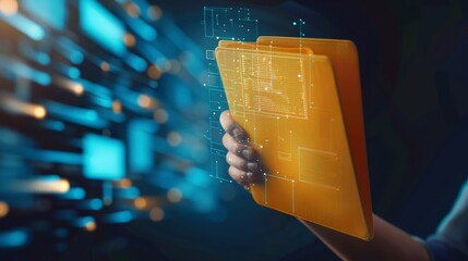 Digital Organization Vibrant Yellow Folder Holding Important Documents Concept of Efficient Information Storage and Management