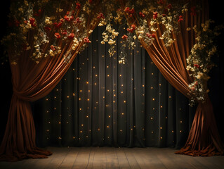 wedding stage decoration with flower, Luxury Wedding Arch with floral decorations, white backdrop with decorative flowers