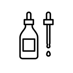 Essential oil bottle with dropper outline icon. Cosmetic product symbol. Editable stroke. Isolated vector illustration 