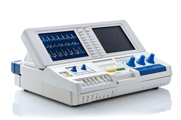 Photo of ECG Machine Electrocardiogram Isolated on White Background