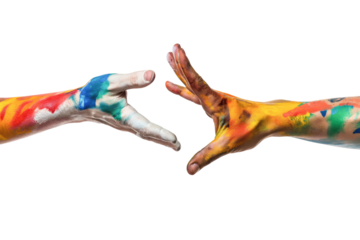 Painted Hands Reaching Out Expressing Creativity and Unity