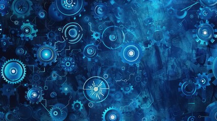 Obraz premium Blue hologram illustration design with cog gear advanced technology artificial intelligence background.