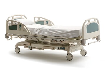 Photo of Empty Hospital Bed Isolated on White Background