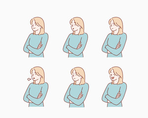 Set of woman's emotions. Facial expression. Hand drawn style vector design illustrations.
