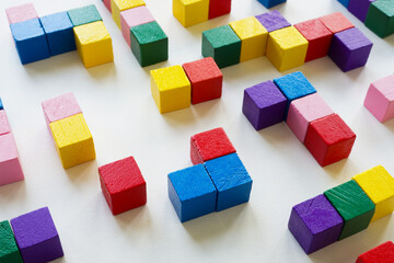 Abstract complex labyrinth of colored cubes symbol of logical thinking.