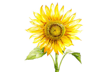 Obraz premium Detailed watercolor sunflower isolated with water drops on white background.