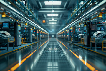 Obraz premium Robots in factory production, computerized manufacturing and robotic arms, innovation in automatic production.