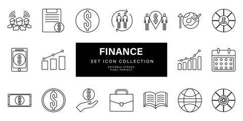 Set of Outline stroke Finance and Stock icon Vector illustration