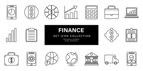 Set of Outline stroke Finance and Stock icon Vector illustration