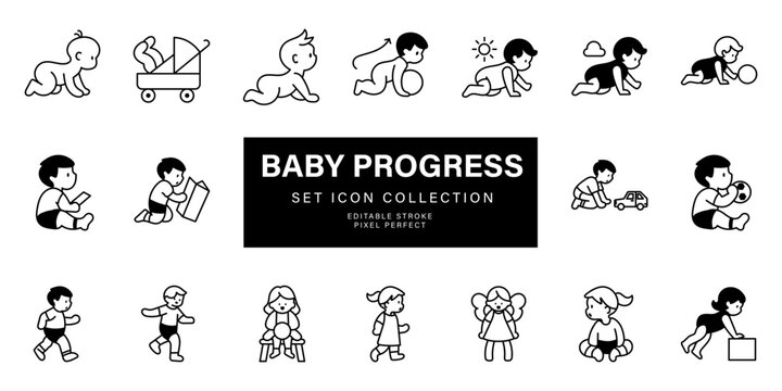 Baby Milestones Minimalist Vector Art Icons for Tracking Early Childhood Development