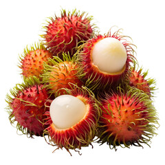 Rambutans whole and peeled isolated on a white background