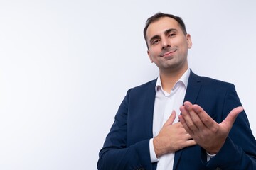 Successful business man in a stylish blue jacket, close-up portrait