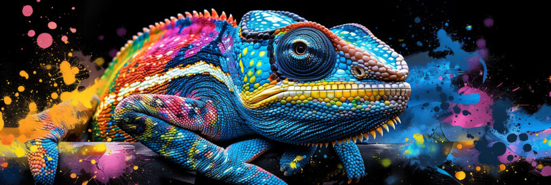 chameleon in neon colors in a pop art style