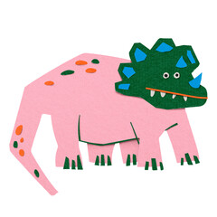 Pink dinosaur png, triceratops paper craft clipart, transparent background