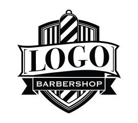Barbershop logo template. Black and white vector illustration.