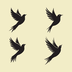 Fototapeta premium Set of silhouettes of flying black birds. Vector illustration.