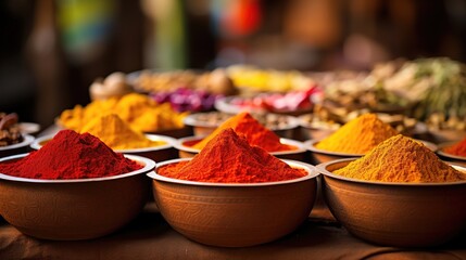 The Vibrant Hues of Indian Spices Adorning a Local Marketplace