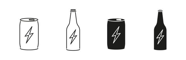 Energy drink bottle vector icons. Energetic beverage jar and bottles.