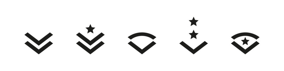 Military ranks vector icon set. Army ranking icons.