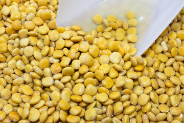 Pickled yellow Lupine Beans background. Spanish appetizer