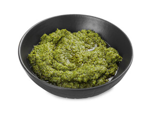 Fresh tasty pesto sauce isolated on white