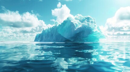 Melting ice glacier in the ocean with climate change concept, ice floe landscape background
