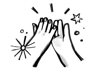 High five hands png, gesture doodle, transparent background