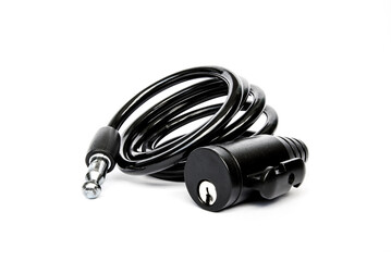 Naklejka premium open cable bicycle lock of black color on a white background