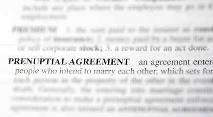 Obraz premium close up photo of the words prenuptial agreement