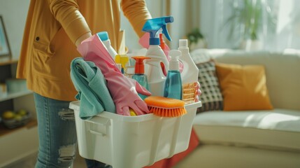 The cleaning supplies bucket