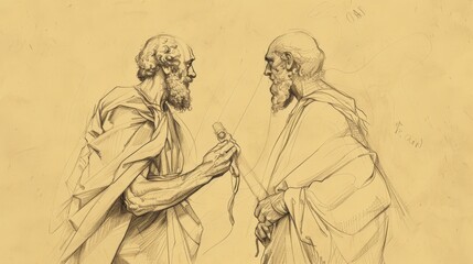 Fototapeta premium Biblical Illustration of the Parable of the Talents, Servant Burying Talent on Beige Background with Copyspace