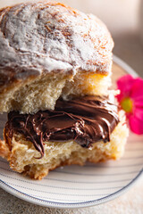 sweet bun chocolate spread fresh cooking appetizer meal food snack on the table copy space food background rustic top view