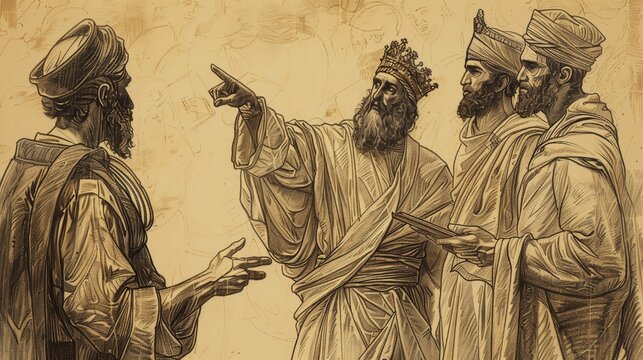 The Parable of the Wedding Banquet: King Inviting Unexpected Guests, Biblical Illustration, Beige Background, Copyspace for Inspirational Messages