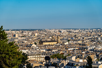Aerial view of the Paris skyline, from an elevated area in the Montmartre district