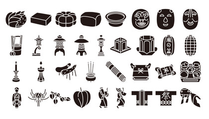 Silhouette-style icons of traditional Japanese summer  festival 