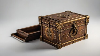 An antique wooden treasure chest with a lock