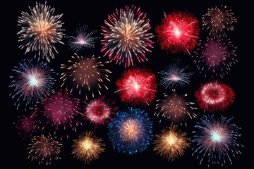 Fototapeta premium A collection of fireworks with different colors and sizes. The fireworks are arranged in a way that creates a sense of excitement and celebration. Concept of a festive event or holiday
