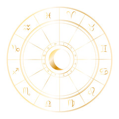 Astrological zodiac vector circle golden wheel with zodiac signs for horoscope forecast